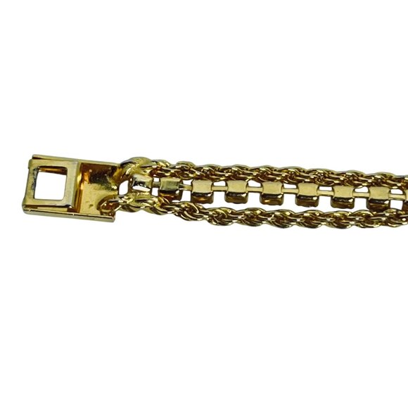 Gold Tone And Multicolored Rhinestones Triple Strand Tennis Bracelet (5720) - Picture 8 of 12